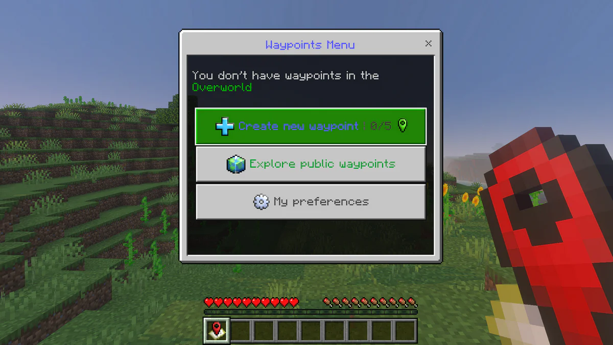 Waypoints menu